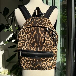 Yves Saint Laurent Leopard Print Backpack in Brown and Black